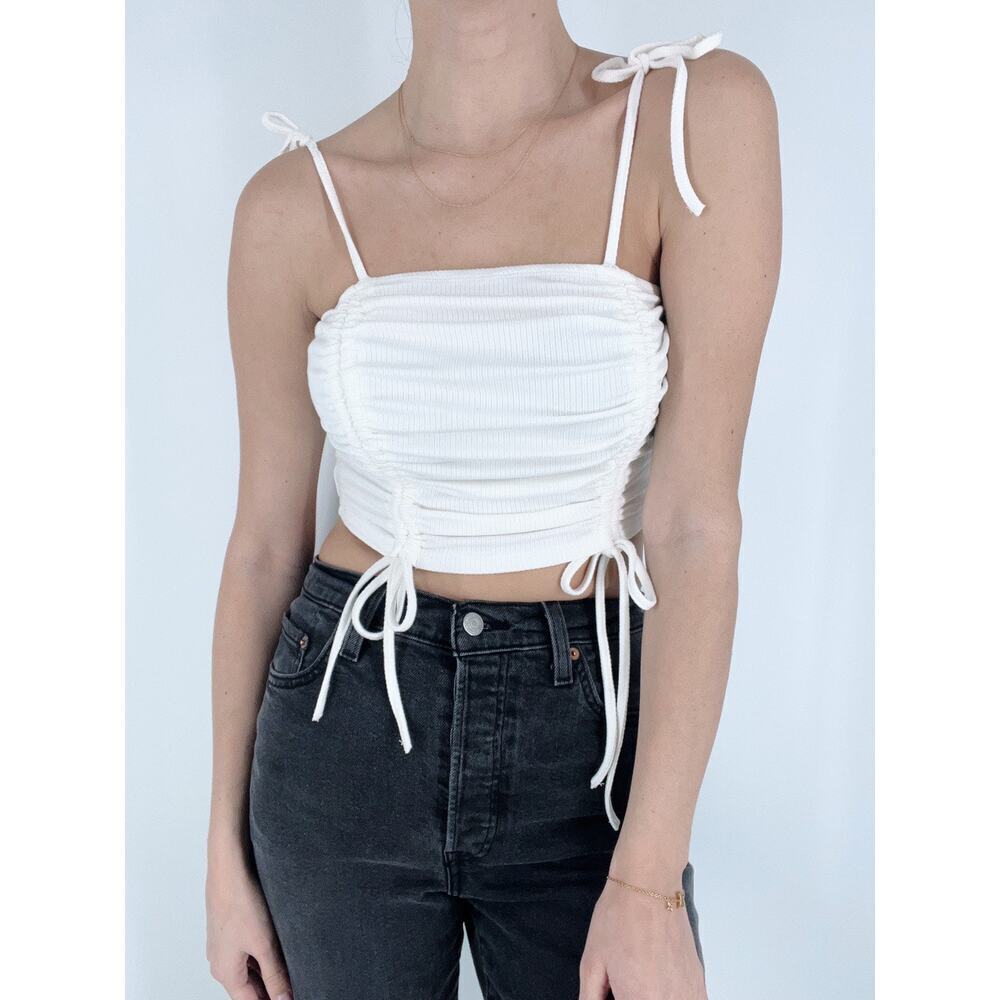 Women's White Tie Drawstring Cropped Top Size Medium